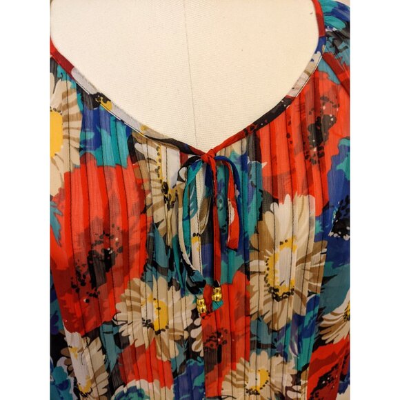 Charter Club Floral Sheer Blouse Pleated Spring Colourful Office Elegant Flowy L - Picture 4 of 7